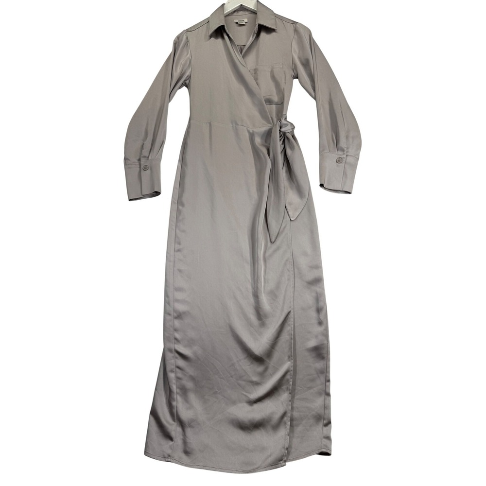 Jason Wu Womens Taupe Satin Long Sleeve Wrap Maxi Dress WT4255-020-6PA‎ Size XS